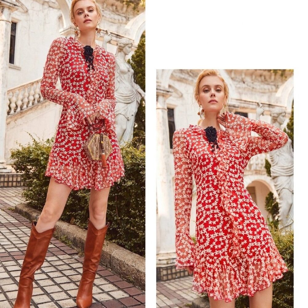 NWT red floral mini dress large